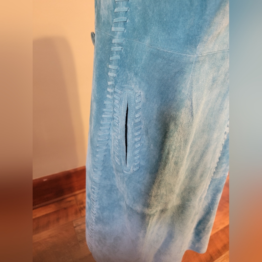 Women's Blue Suede Coat - Picture 6 of 12